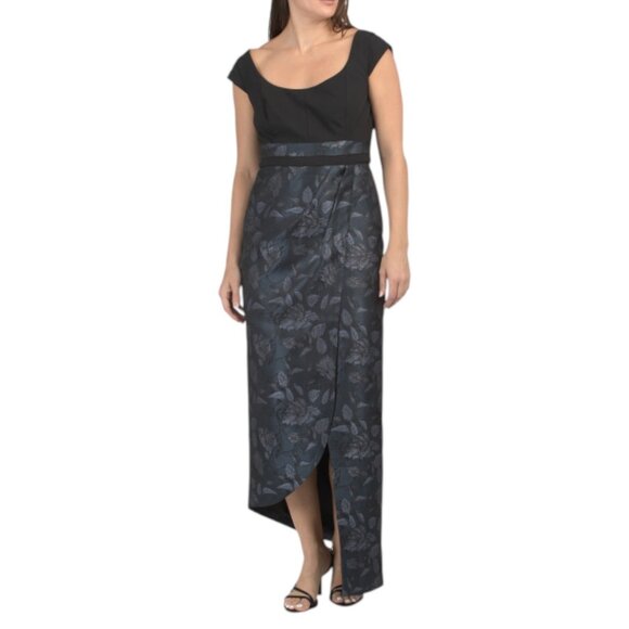 KAY UNGER Dark Midnight Isaline Short Sleeve Jacquard Gown - Picture 4 of 5